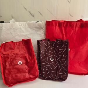 LULULEMON Lot Of 4 Reusable Tote Shopping Bags Red White Maroon Small Large